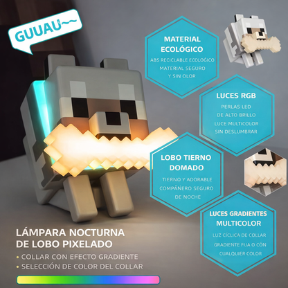 Lobo Pixel 3D con  Iluminación RGB Ambiental