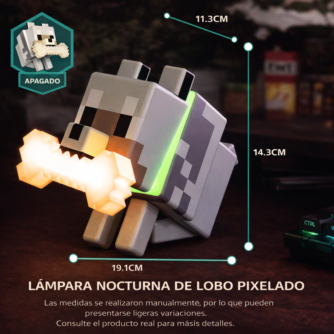 Lobo Pixel 3D con  Iluminación RGB Ambiental